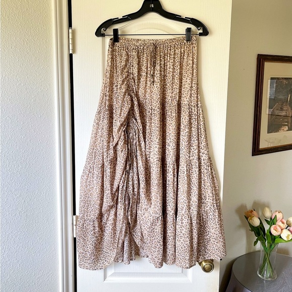 Spell Frankie Peasant Skirt Cheetah Print Boho Maxi Beige Small EUC - Picture 2 of 11